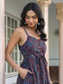 Navy Blue Pure Cotton Ethnic Motifs Printed A-line Kurta Pant Set